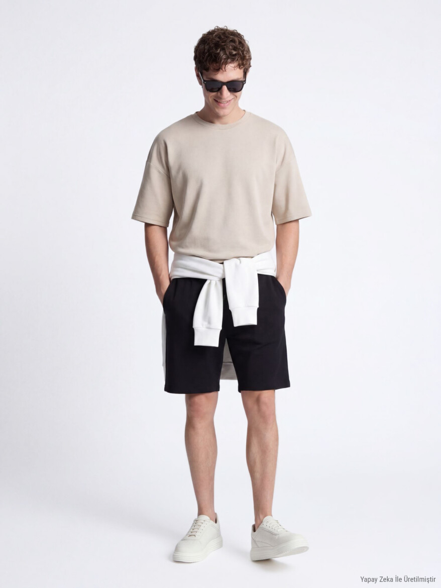 Bej Düz T-Shirt - 2