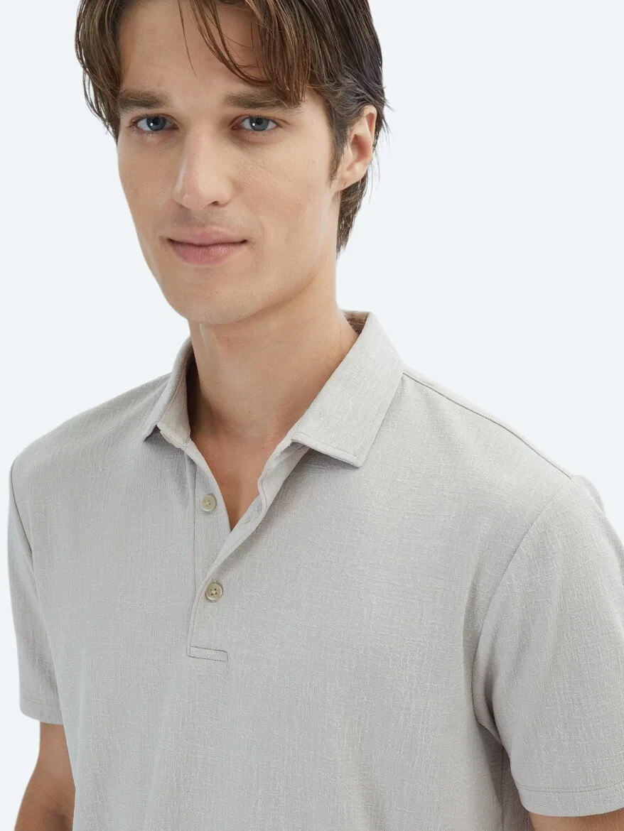 Bej Jakarlı Polo Yaka T-Shirt 