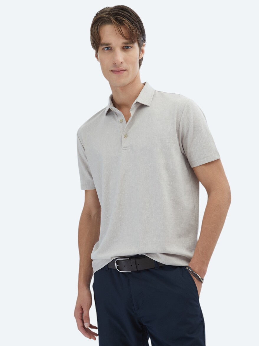 Bej Jakarlı Polo Yaka T-Shirt - 1