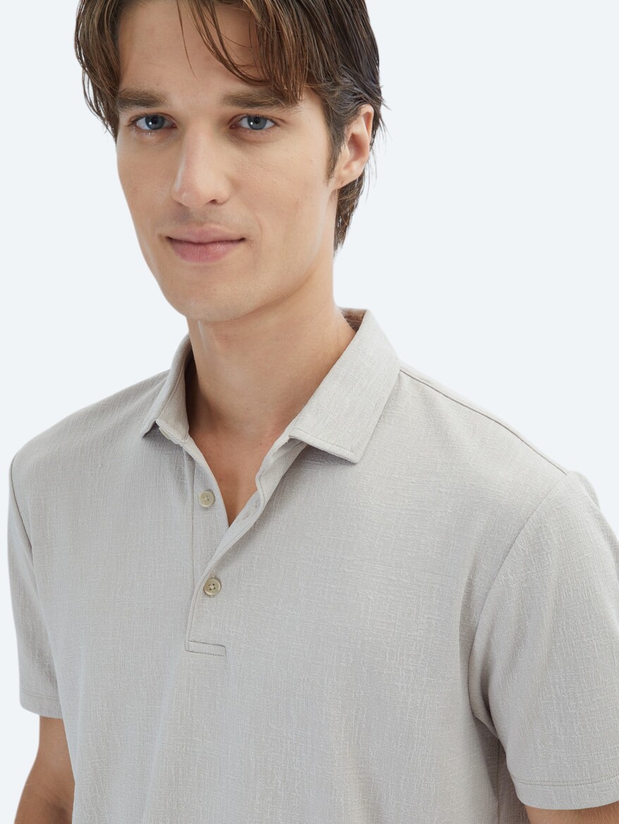 Bej Jakarlı Polo Yaka T-Shirt - 4