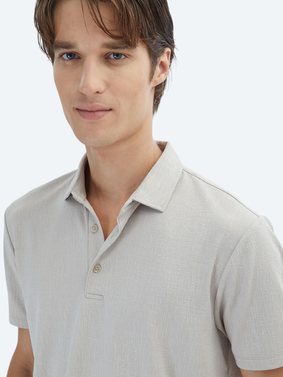 Bej Jakarlı Polo Yaka T-Shirt - 4