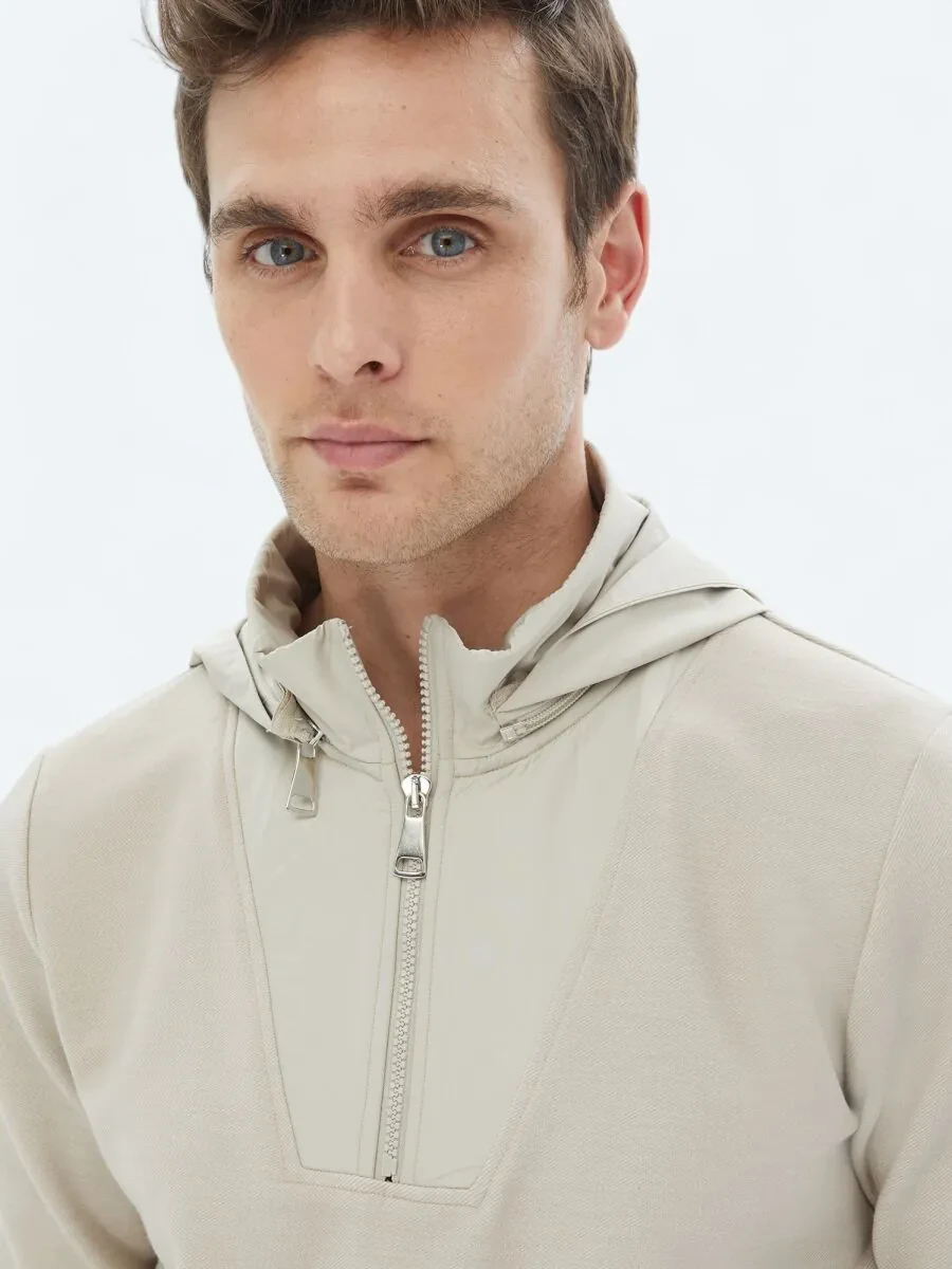 Bej Kapüşonlu Sweatshırt - 3