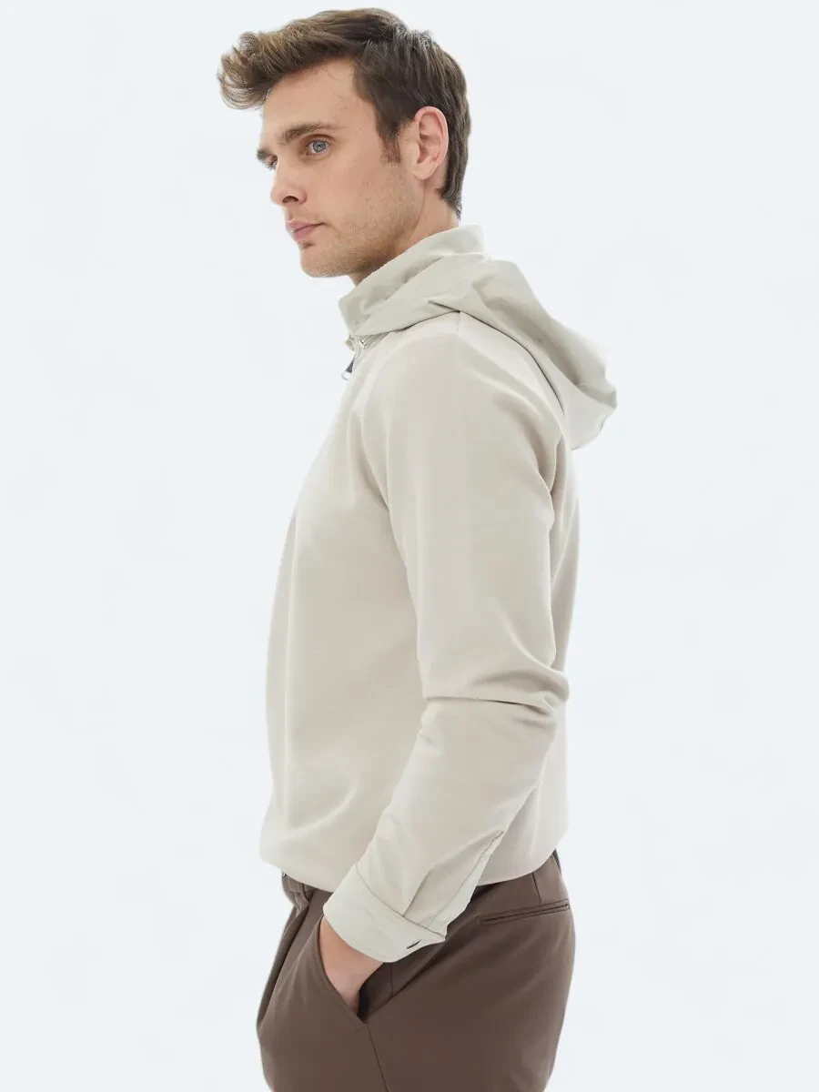Bej Kapüşonlu Sweatshırt - 4