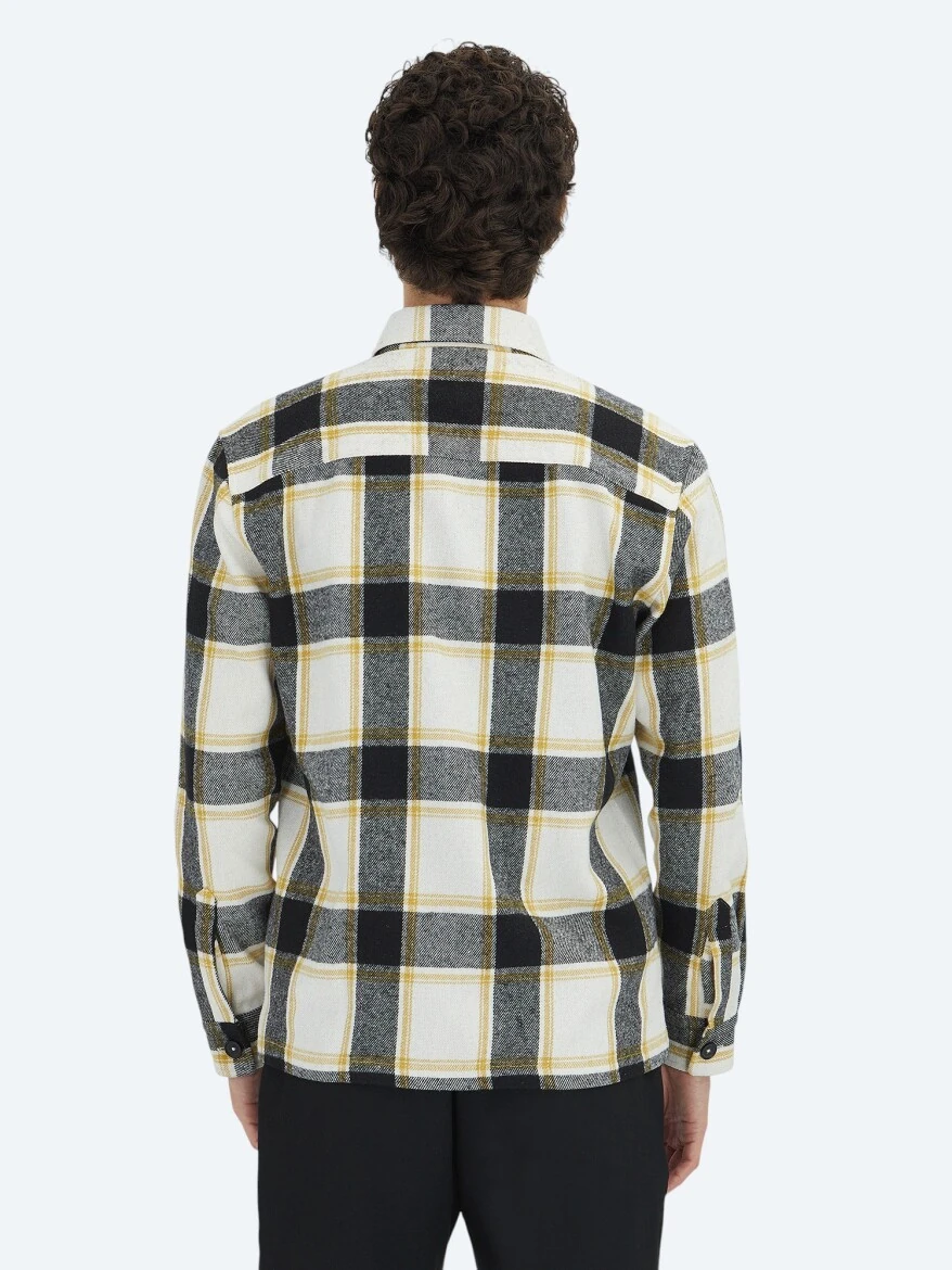 Bej Kareli Regular Fit Dokuma Yün Karışımlı Overshırt - 6