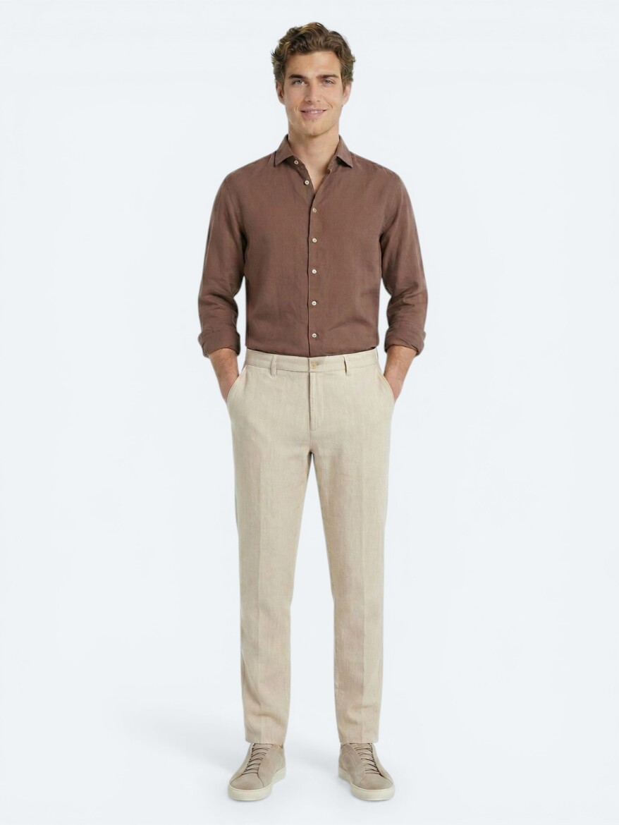 Bej Kumaş Jogging Fit Casual %100 Pamuk Pantolon - 1