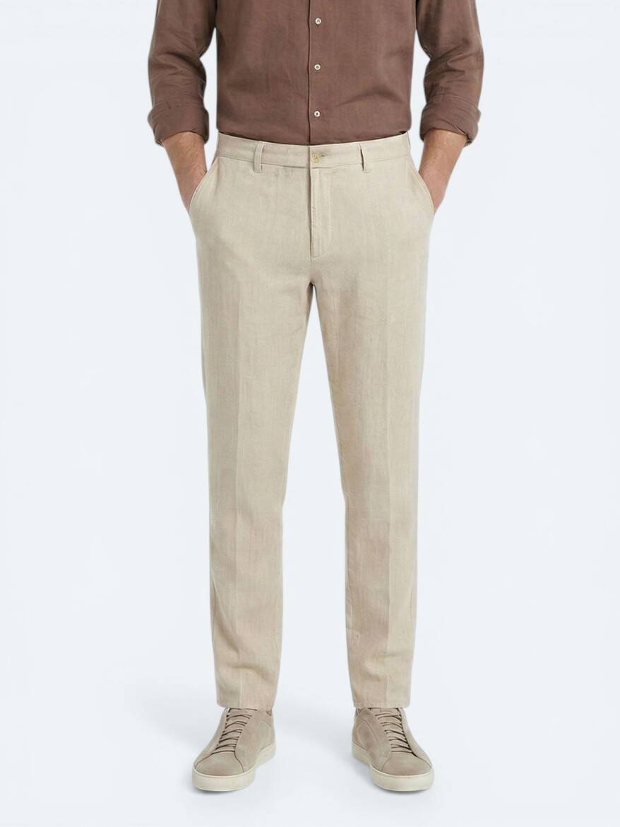 Bej Kumaş Jogging Fit Casual %100 Pamuk Pantolon - 2
