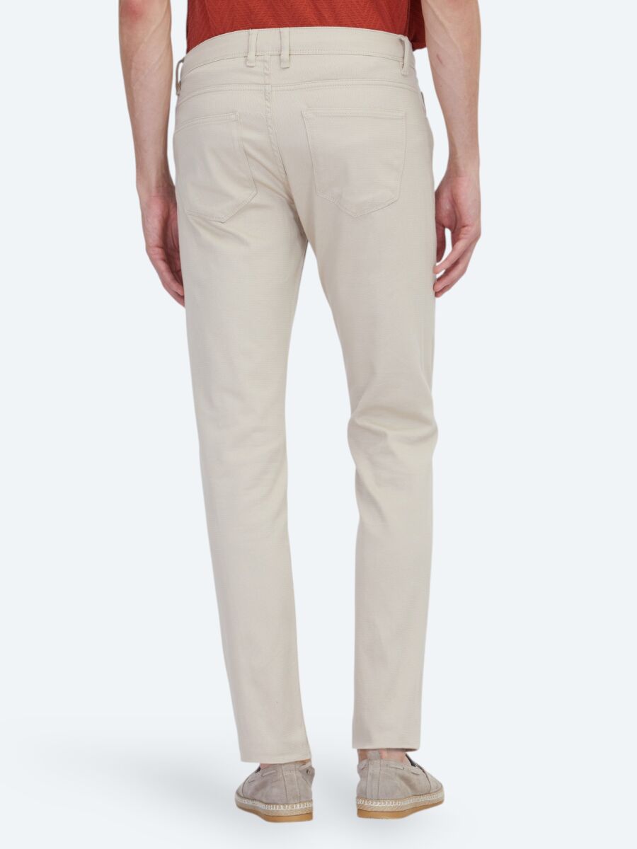 Bej Düz Dokuma Slim Fit Casual Pamuk Karışımlı Pantolon - 5