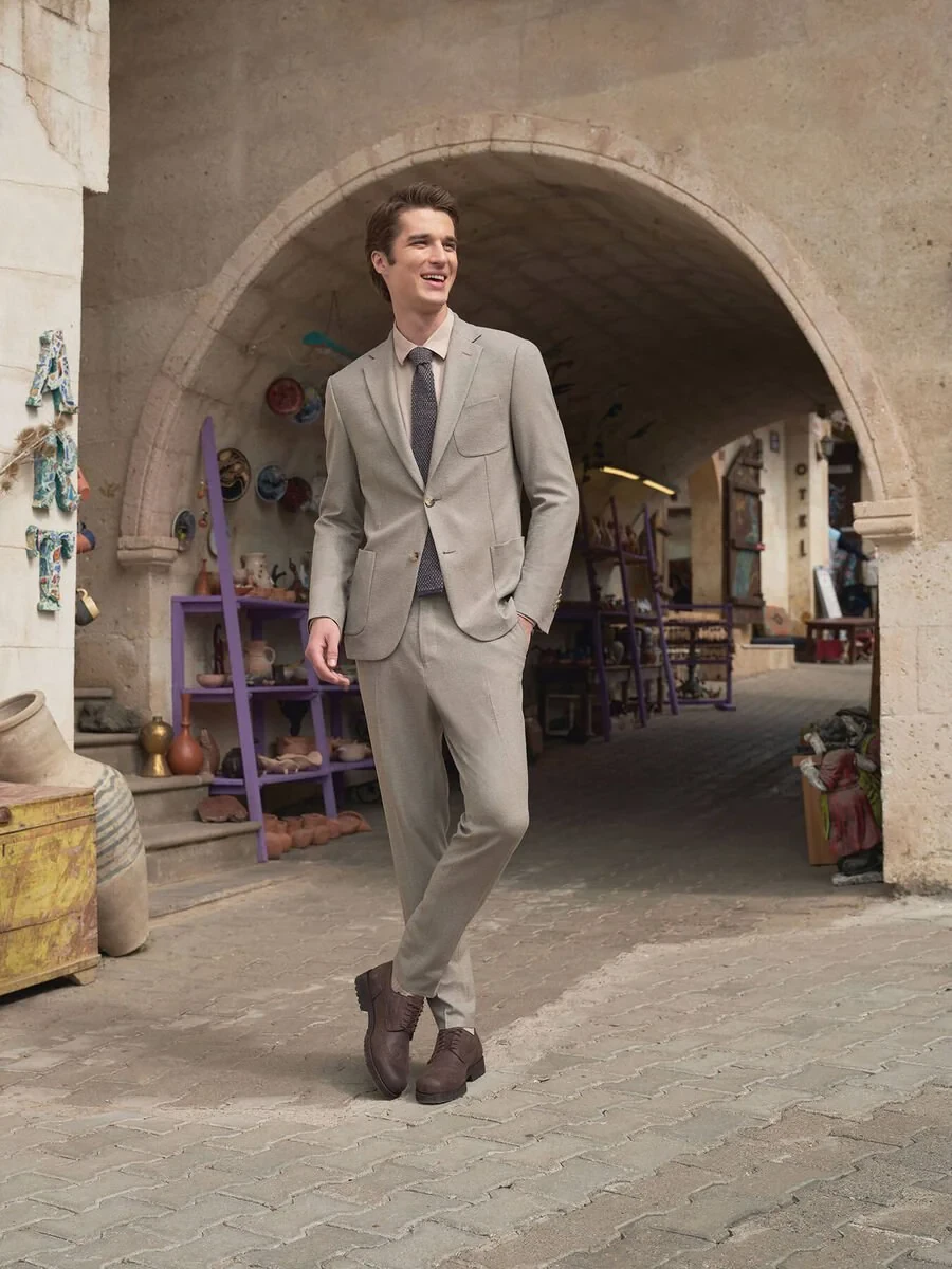 Bej Mikro Slim Fit Takım Elbise - 1