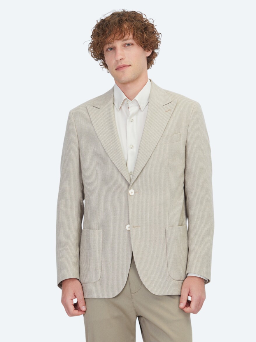 Bej Modern Fit Pamuk Karışımlı Ceket - KİP