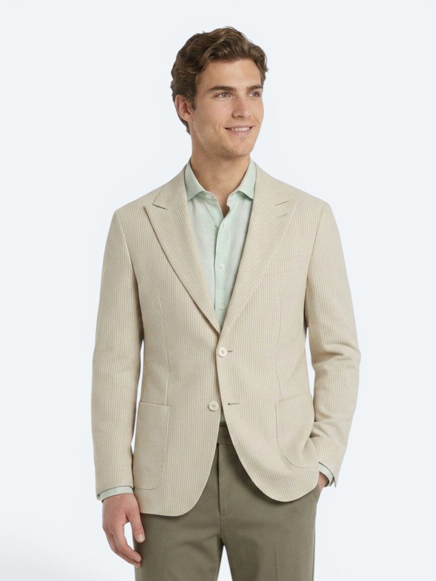 Bej Modern Fit Pamuk Karışımlı Ceket - KİP