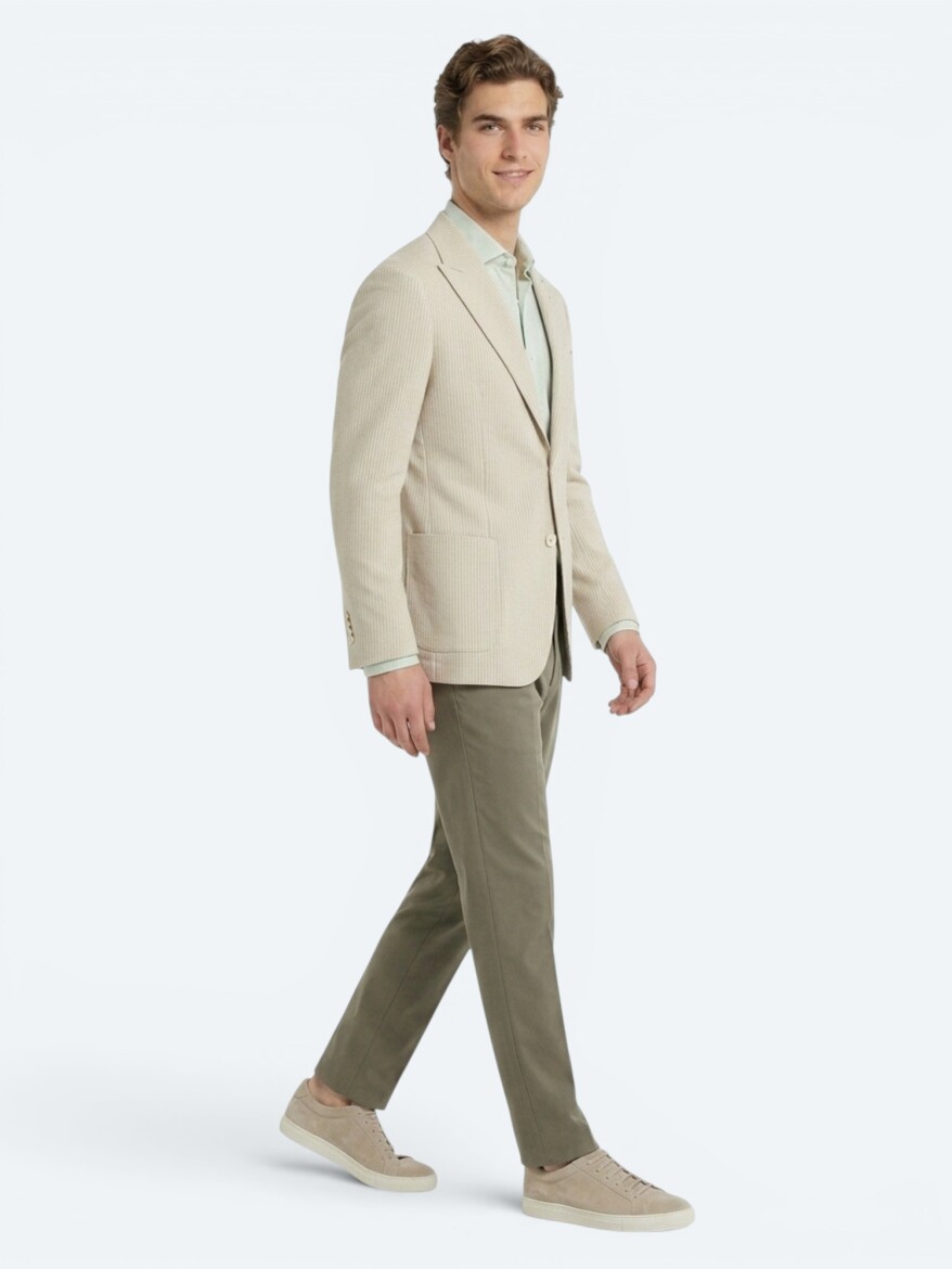 Bej Modern Fit Pamuk Karışımlı Ceket - KİP