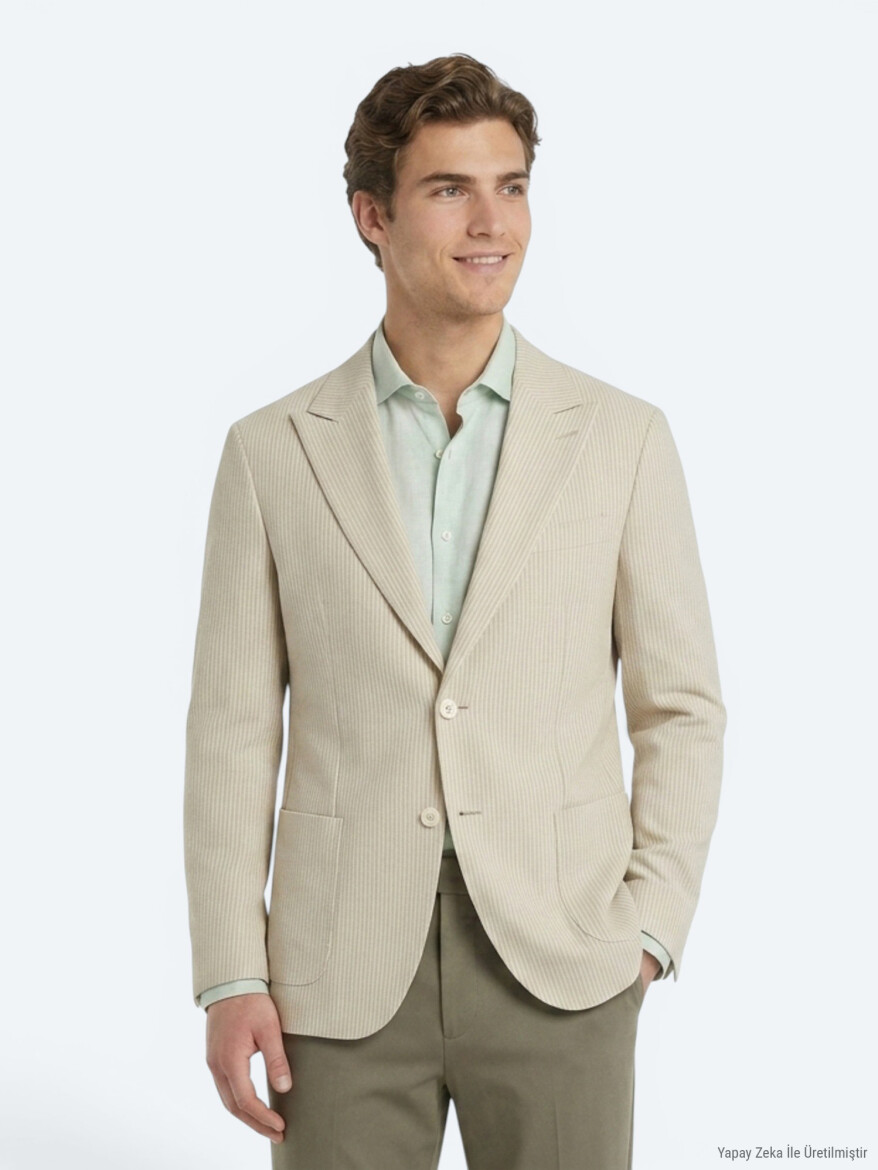 Bej Modern Fit Pamuk Karışımlı Ceket - KİP