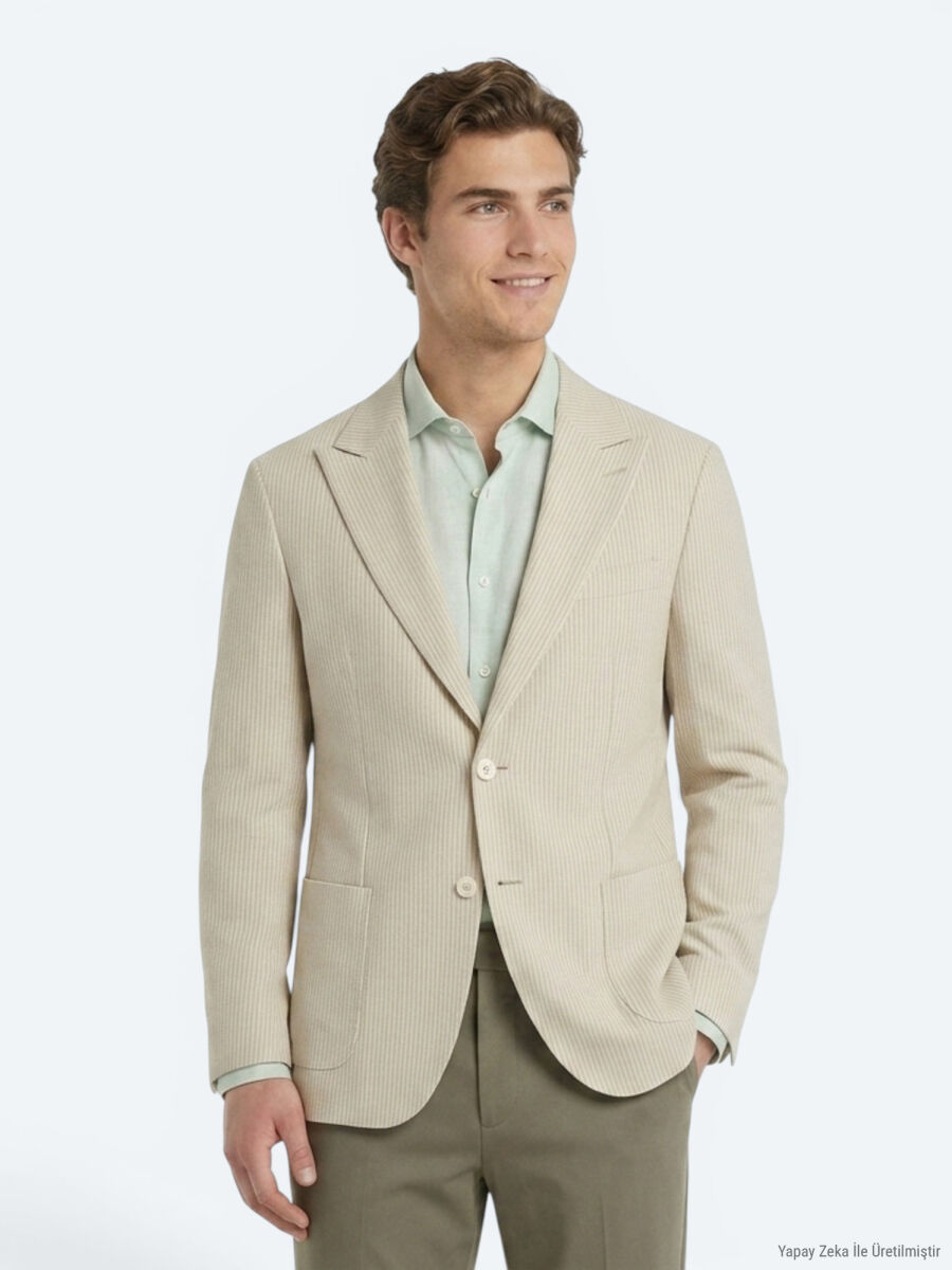Bej Modern Fit Pamuk Karışımlı Ceket - 1