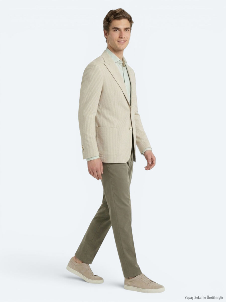 Bej Modern Fit Pamuk Karışımlı Ceket - 2