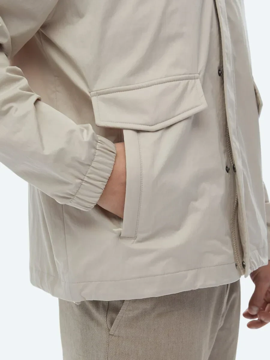 Bej Oversize Fit Dik Yaka Casual Dokuma Mont - 7