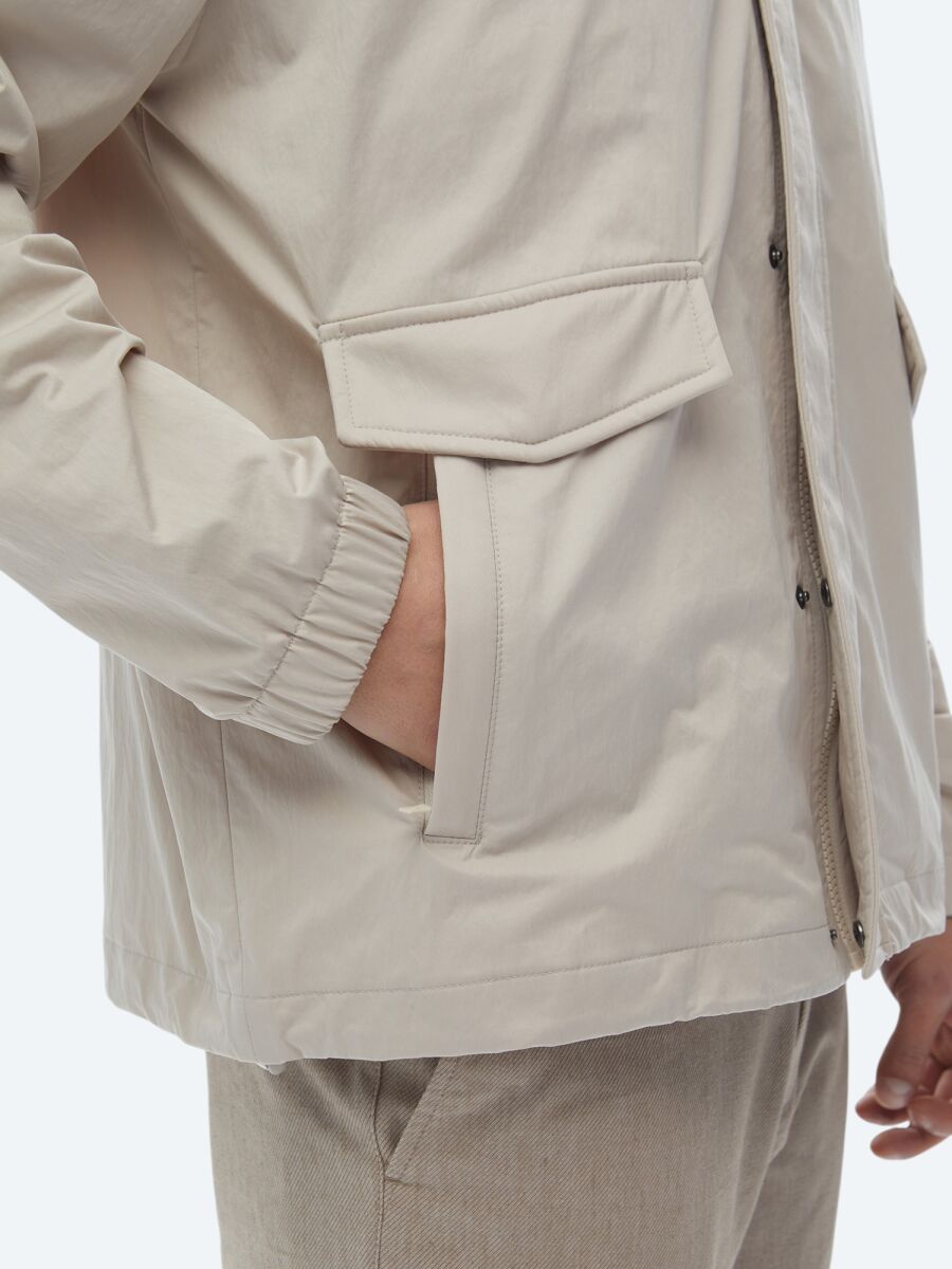 Bej Oversize Fit Dik Yaka Casual Dokuma Mont - 7