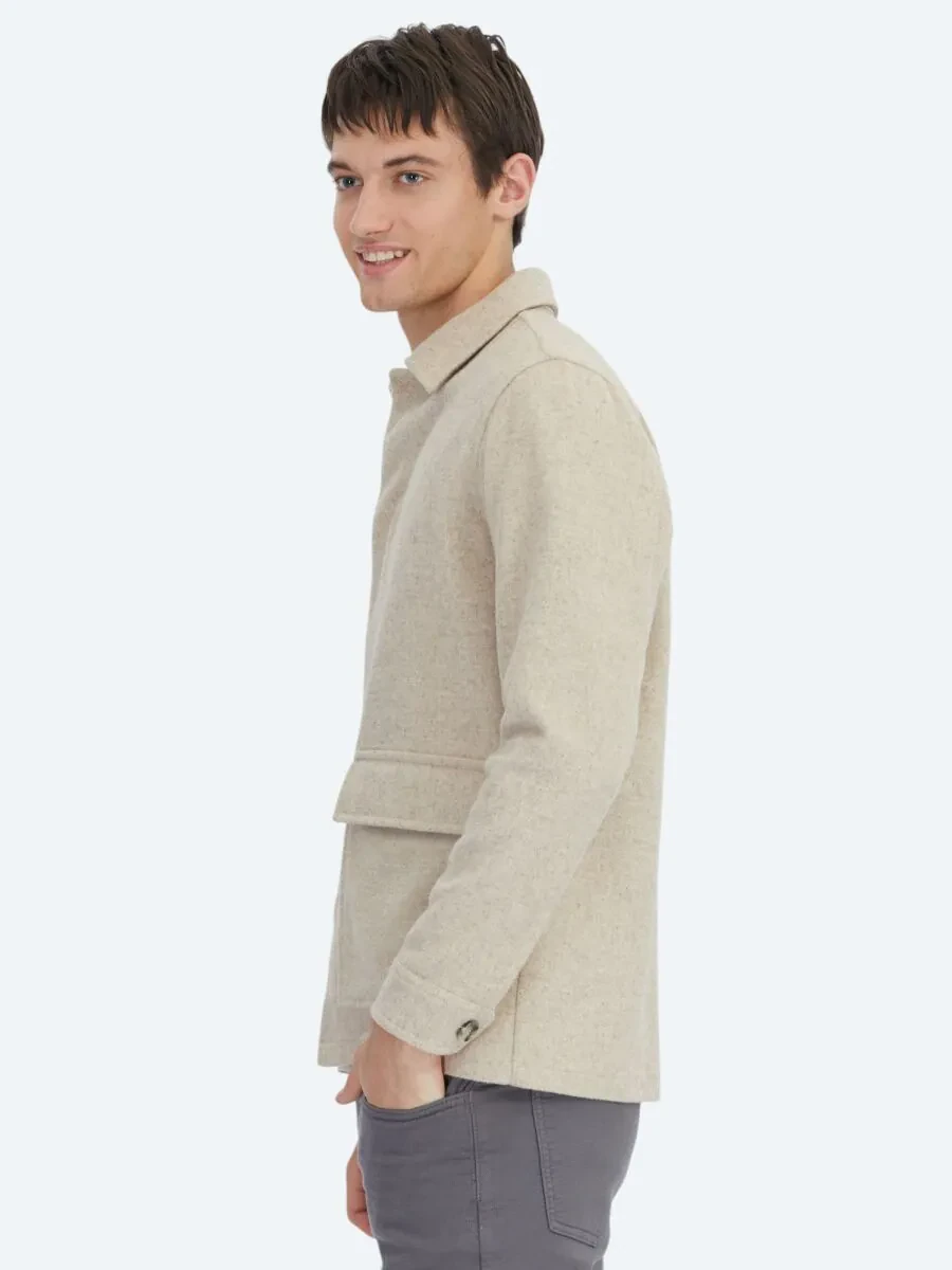 Bej Oversize Fit Dokuma Yün Karışımlı Overshırt - 4