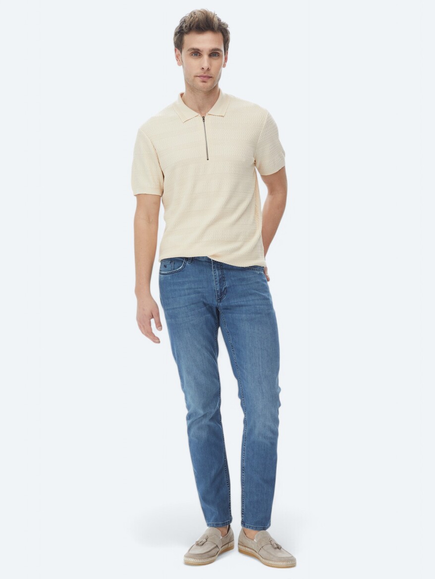 Bej Polo Yaka Jakarlı Triko - 4