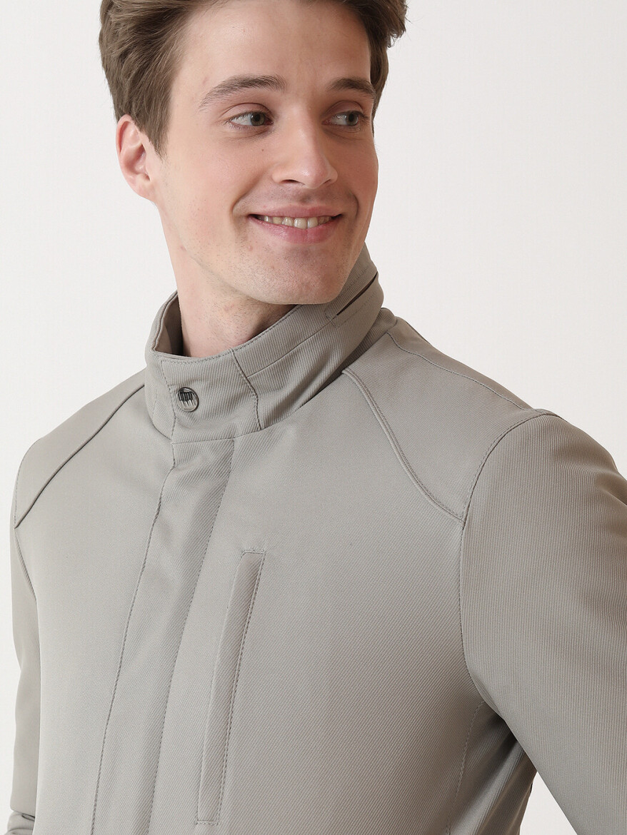 Bej Regular Fit Casual Dokuma Pardösü - 2
