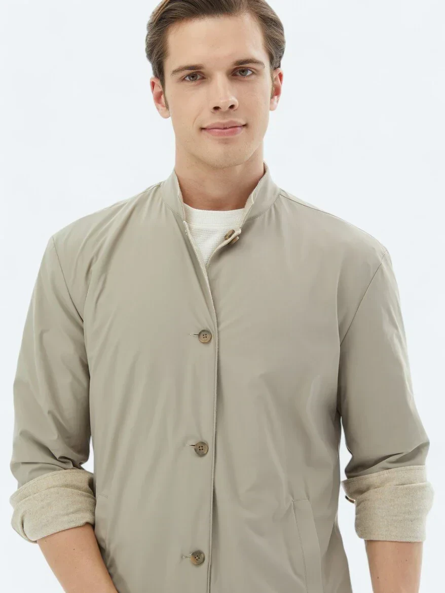 Bej Regular Fit Dik Yaka Casual Dokuma Mont - 6