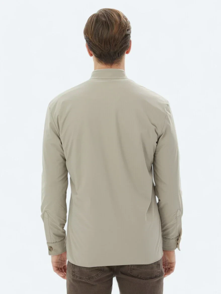Bej Regular Fit Dik Yaka Casual Dokuma Mont - 14
