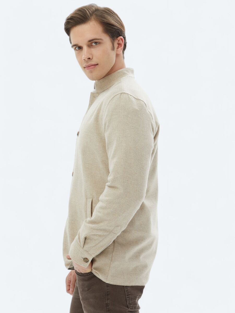 Bej Regular Fit Dik Yaka Casual Dokuma Mont - 7