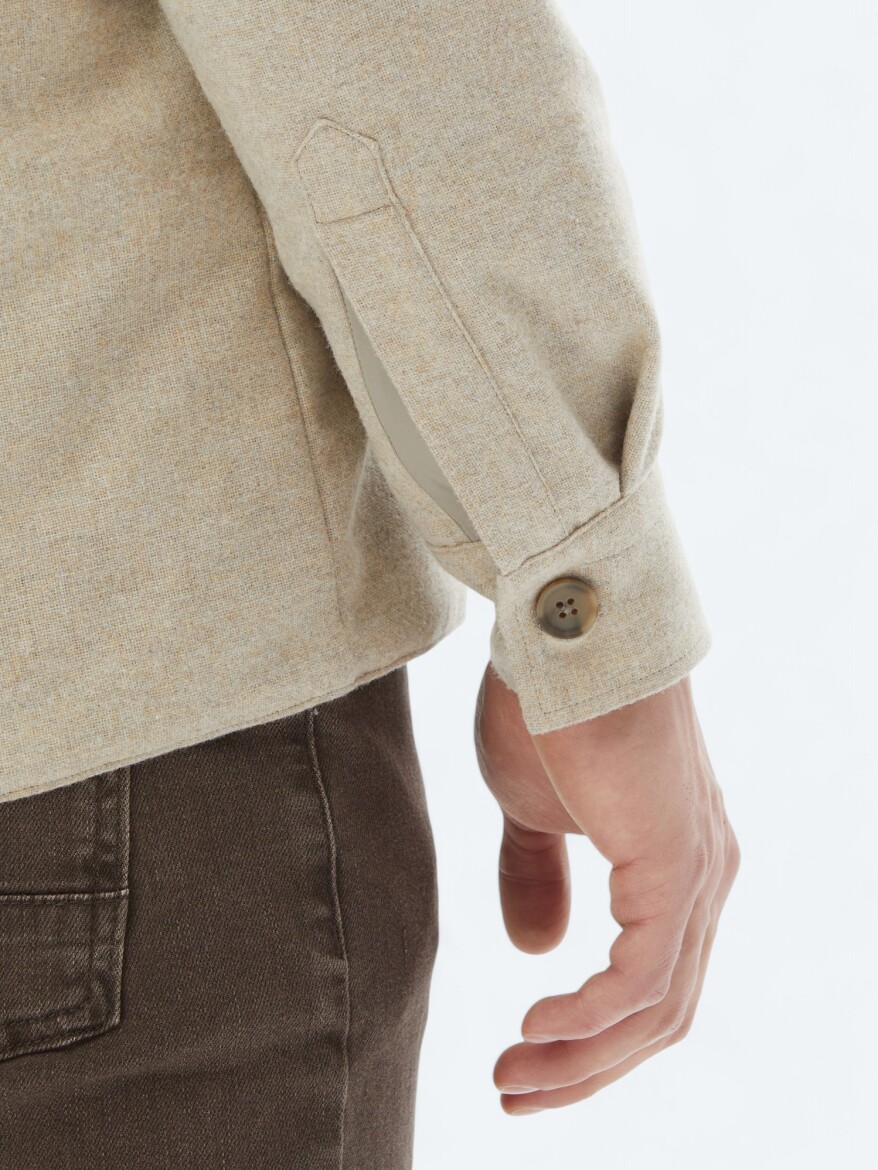 Bej Regular Fit Dik Yaka Casual Dokuma Mont - 11