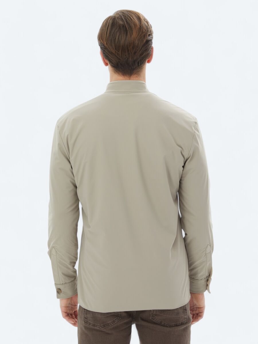 Bej Regular Fit Dik Yaka Casual Dokuma Mont - 14