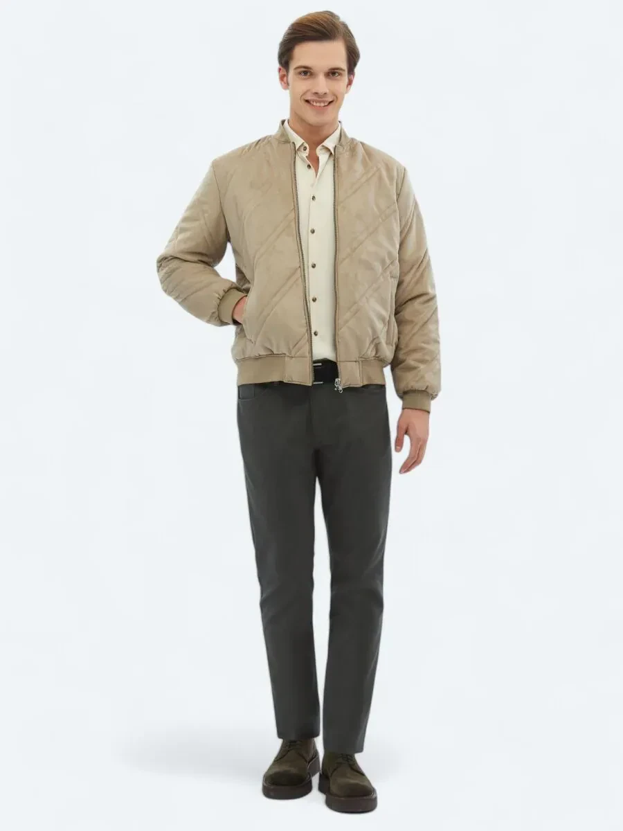 Bej Regular Fit Dik Yaka Casual Dokuma Mont - 2