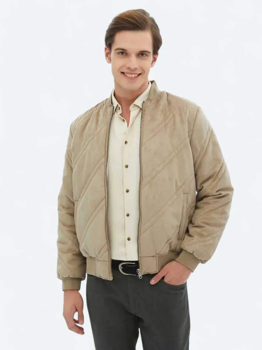 Bej Regular Fit Dik Yaka Casual Dokuma Mont - 3
