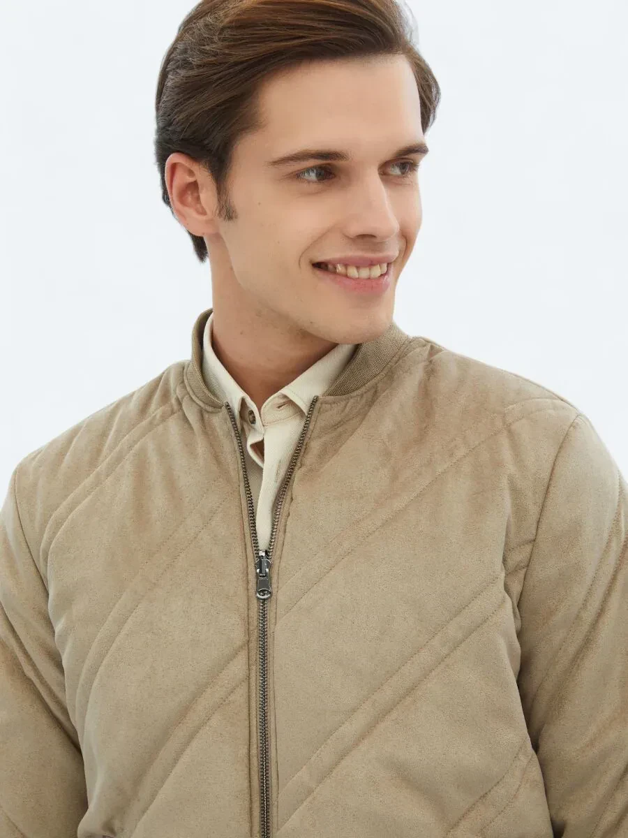 Bej Regular Fit Dik Yaka Casual Dokuma Mont - 4