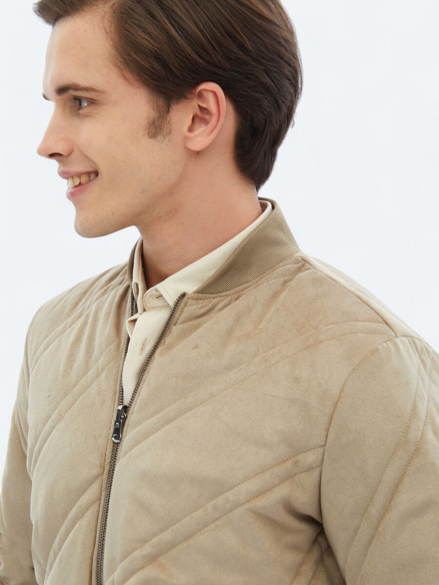 Bej Regular Fit Dik Yaka Casual Dokuma Mont - 6