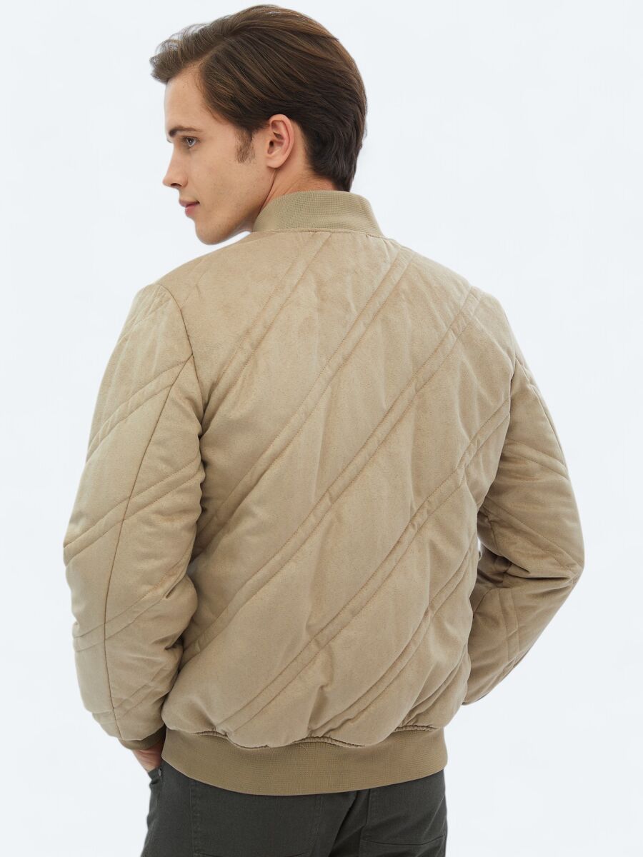 Bej Regular Fit Dik Yaka Casual Dokuma Mont - 7