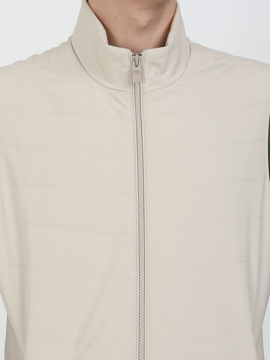 Bej Regular Fit Dik Yaka Casual Dokuma Spor Yelek - 3