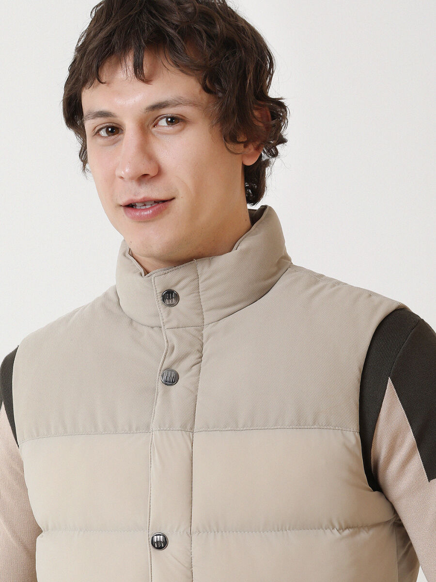 Bej Regular Fit Dik Yaka Casual Dokuma Spor Yelek - 2