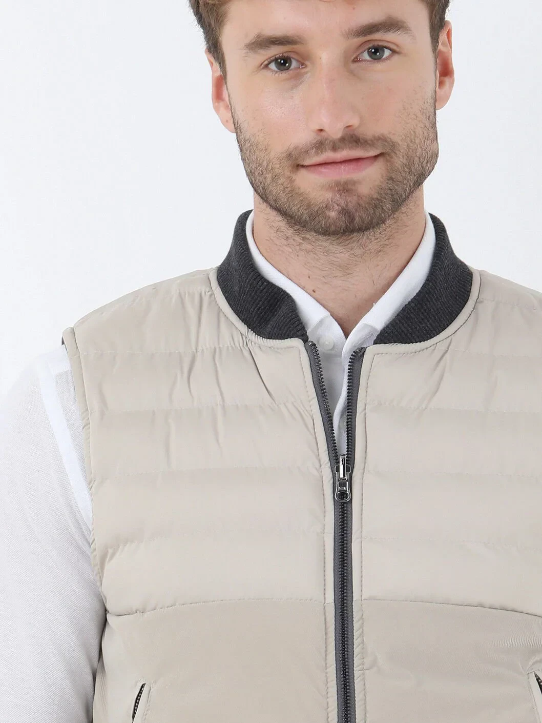 Bej Regular Fit Dik Yaka Casual Dokuma Spor Yelek - 6