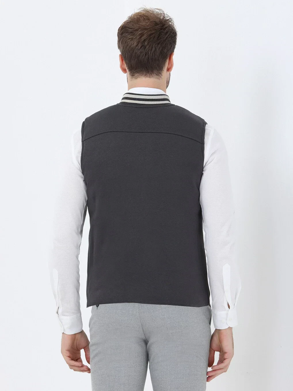 Bej Regular Fit Dik Yaka Casual Dokuma Spor Yelek - 7