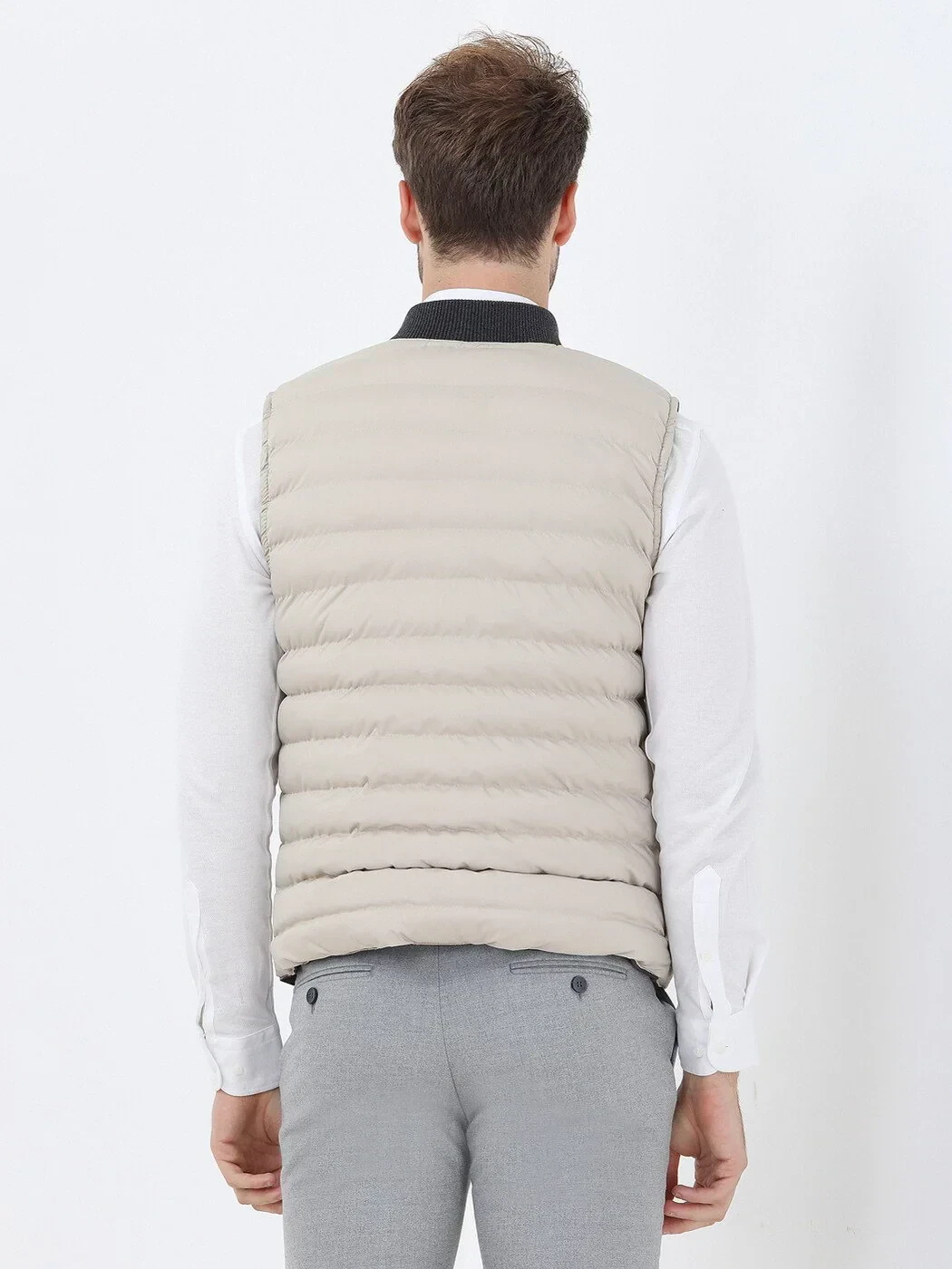 Bej Regular Fit Dik Yaka Casual Dokuma Spor Yelek - 8