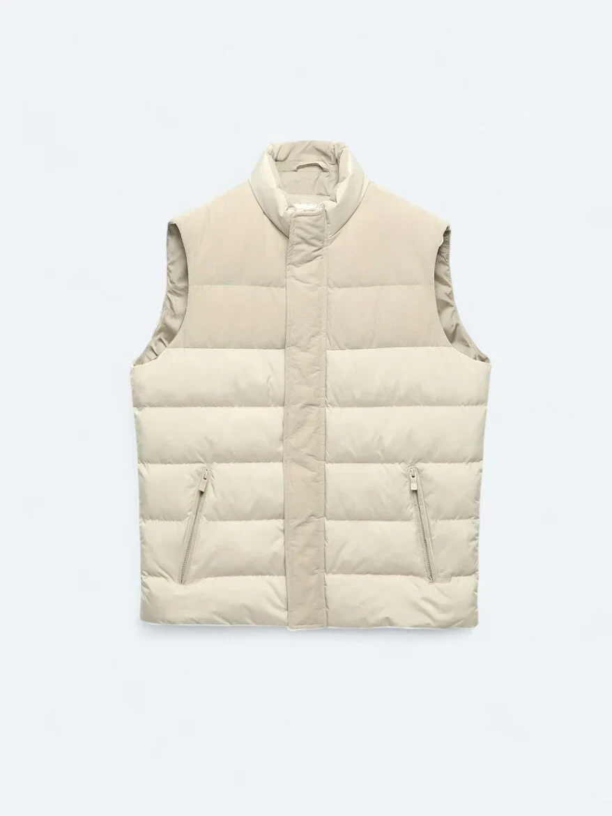 Bej Regular Fit Dik Yaka Casual Dokuma Spor Yelek - 6