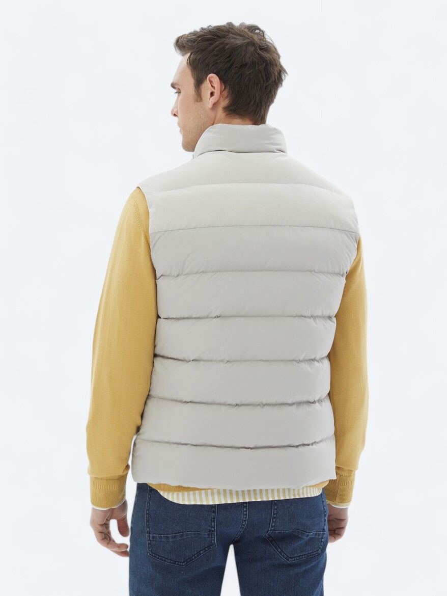 Bej Regular Fit Dik Yaka Casual Dokuma Spor Yelek - 5