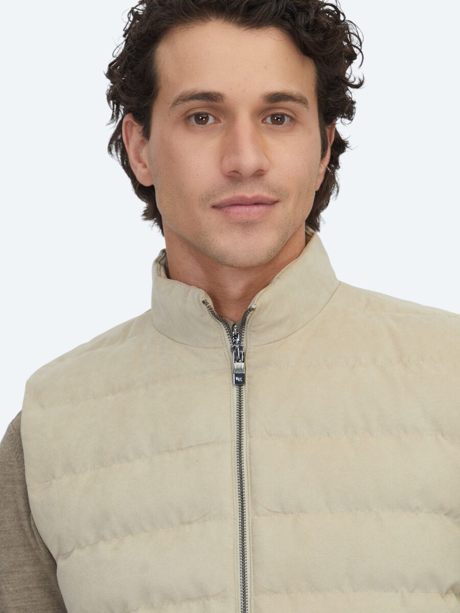 Bej Regular Fit Dik Yaka Casual Dokuma Spor Yelek - 4