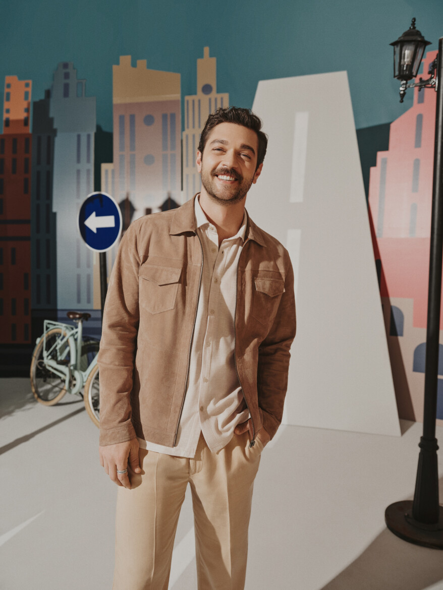 Bej Regular Fit Dik Yaka Smart Casual Çift Taraflı Deri Mont - KİP