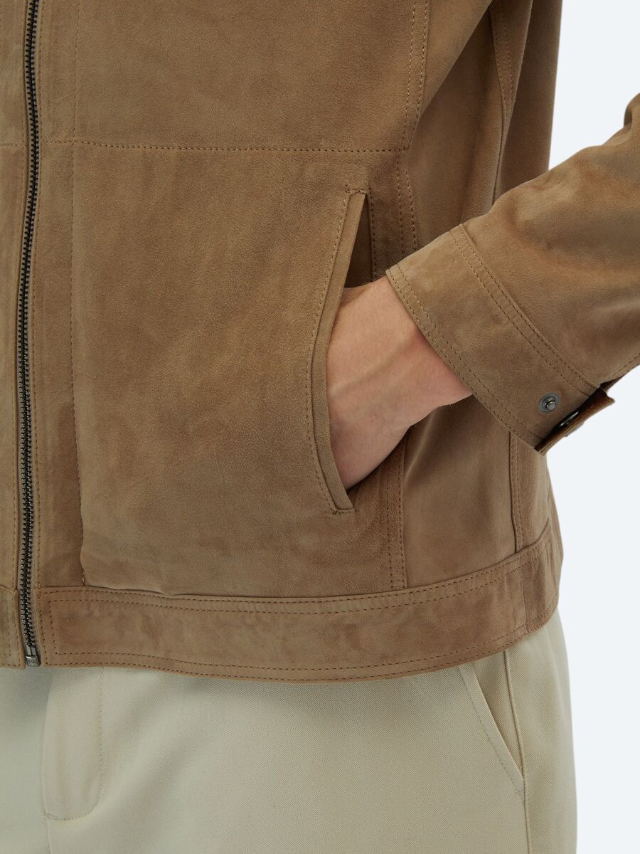 Bej Regular Fit Dik Yaka Smart Casual Çift Taraflı Deri Mont - 5