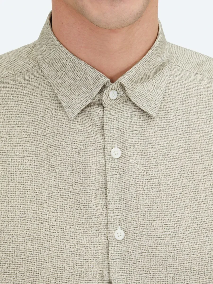 Bej Regular Fit Dokuma Casual %100 Pamuk Gömlek - 4