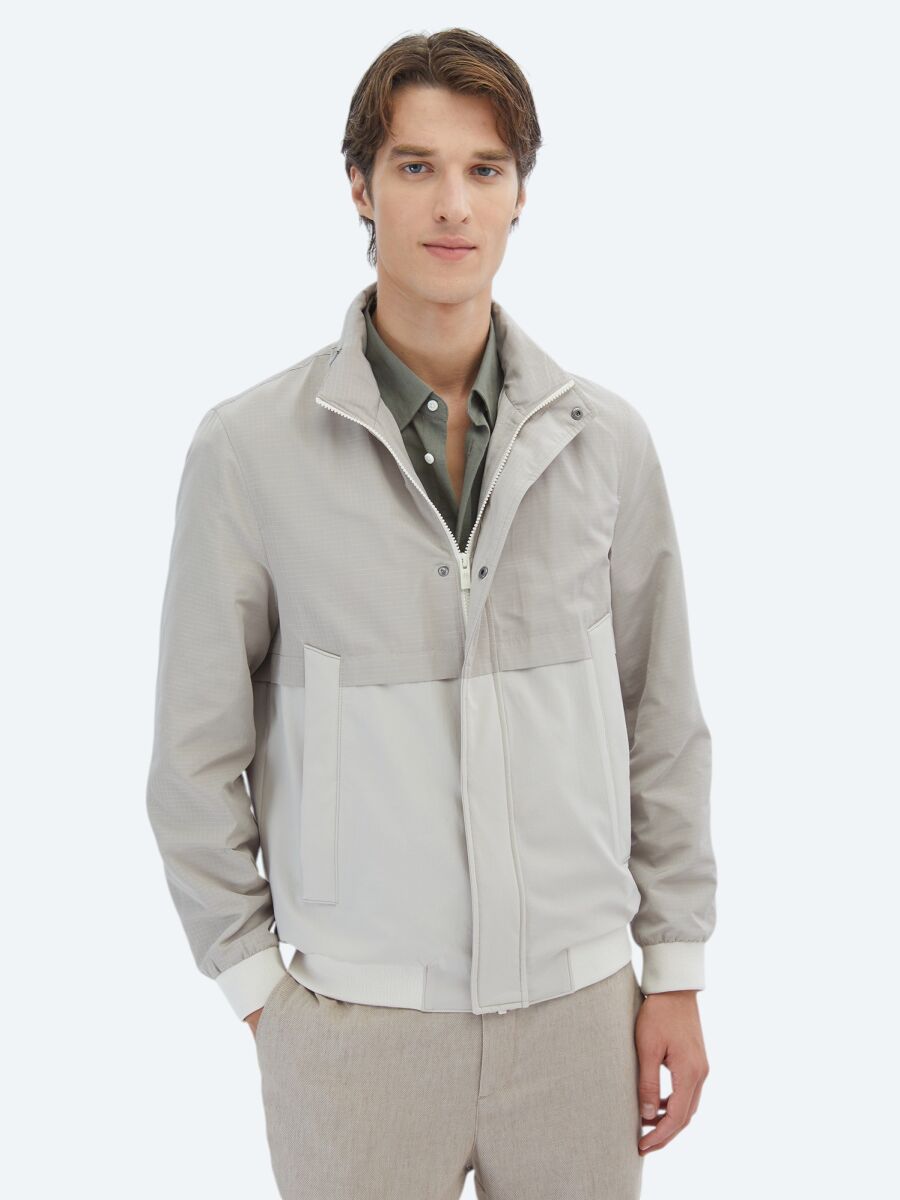 Bej Regular Fit Gizli Kapüşon Casual Dokuma Mont - 1