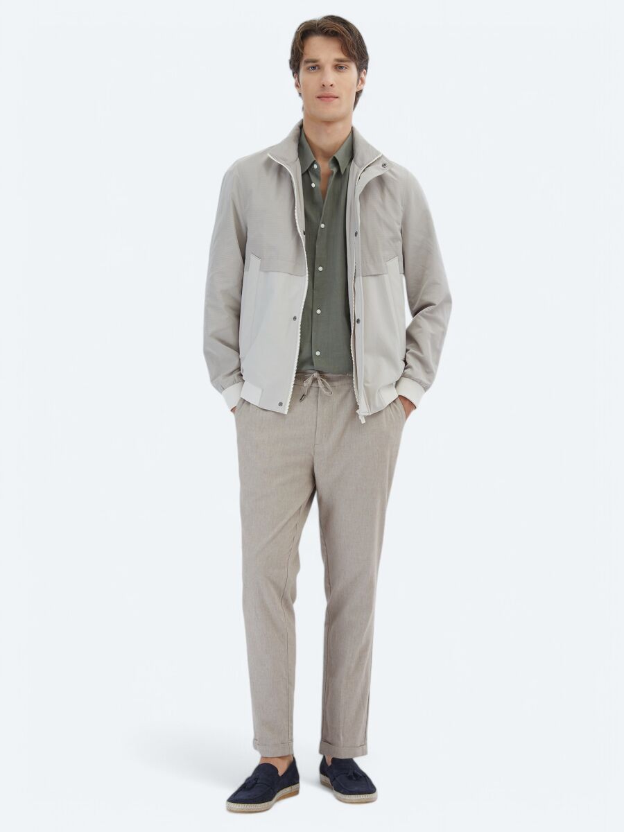 Bej Regular Fit Gizli Kapüşon Casual Dokuma Mont - 2