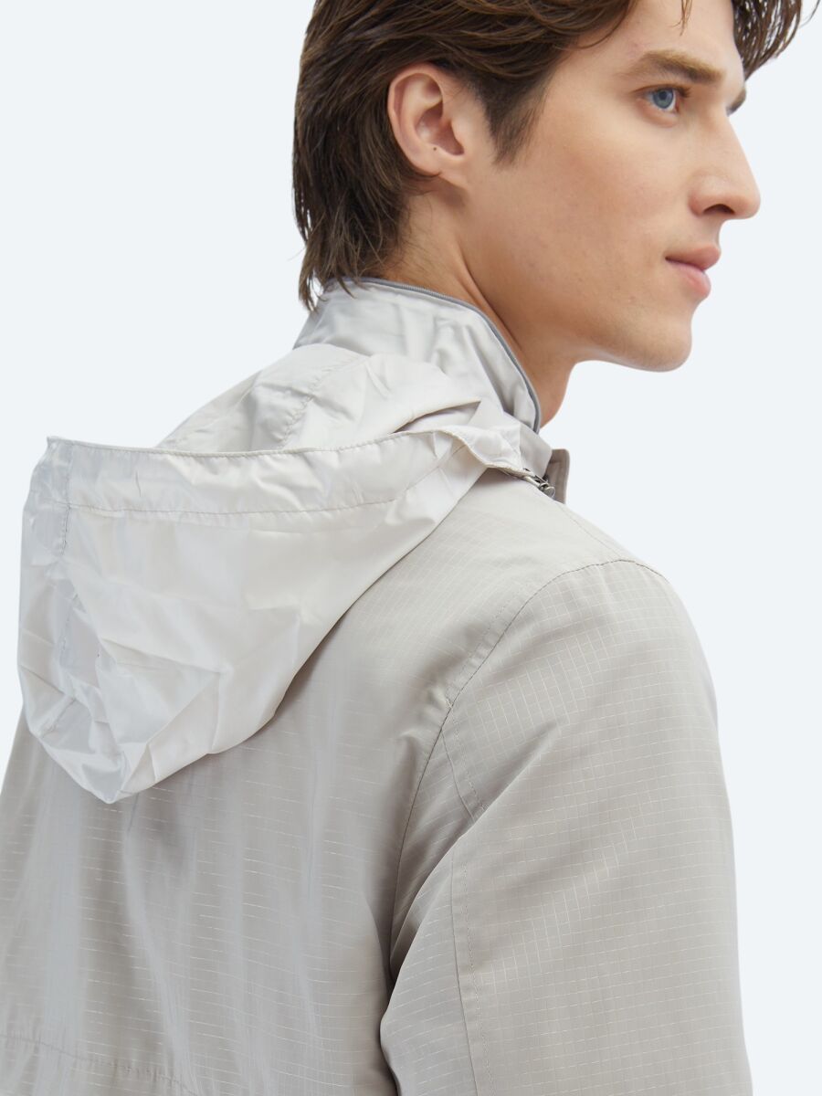 Bej Regular Fit Gizli Kapüşon Casual Dokuma Mont - 7