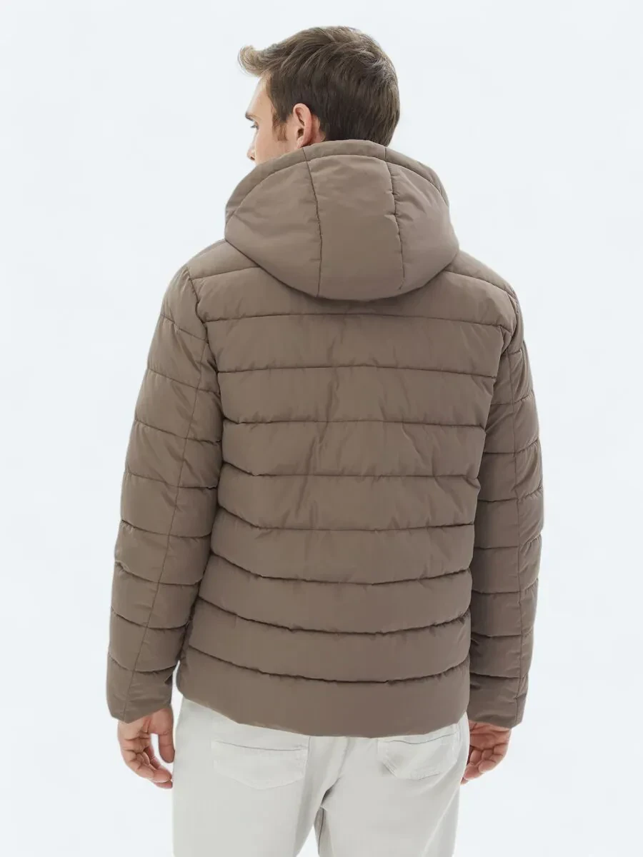 Bej Regular Fit Kapüşonlu Casual Dokuma Mont - 7