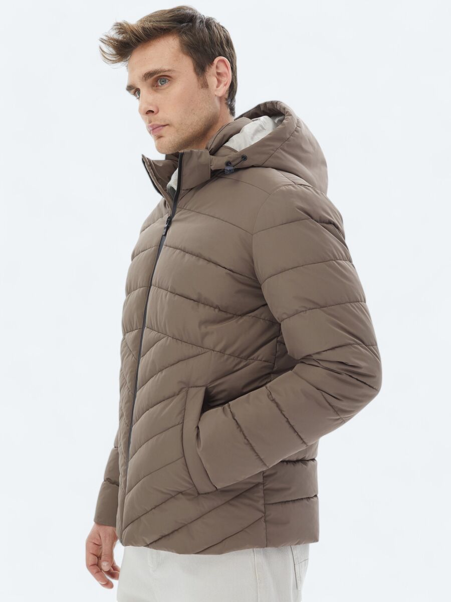 Bej Regular Fit Kapüşonlu Casual Dokuma Mont - 6