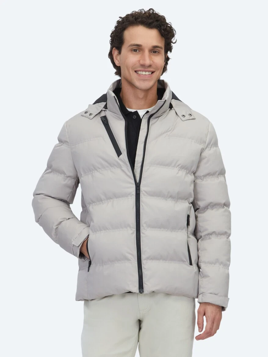 Bej Regular Fit Kapüşonlu Casual Dokuma Mont - KİP